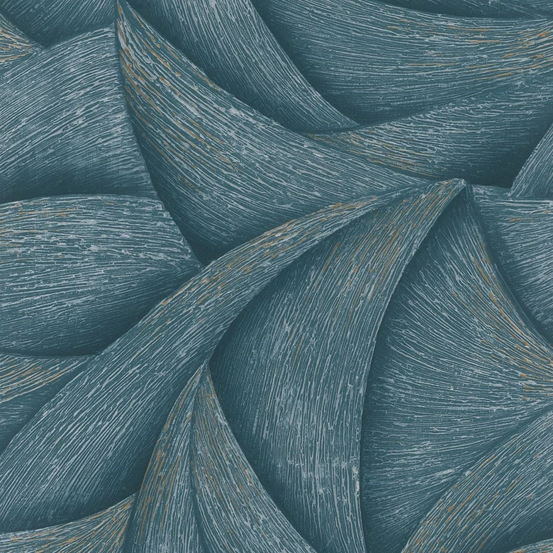 Vliestapete in Blau, Silber 3D-Optik Wellen Grafisch Modern 