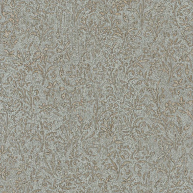 Vliestapete in Blau, Gold Blattmotiv Floral Natur 