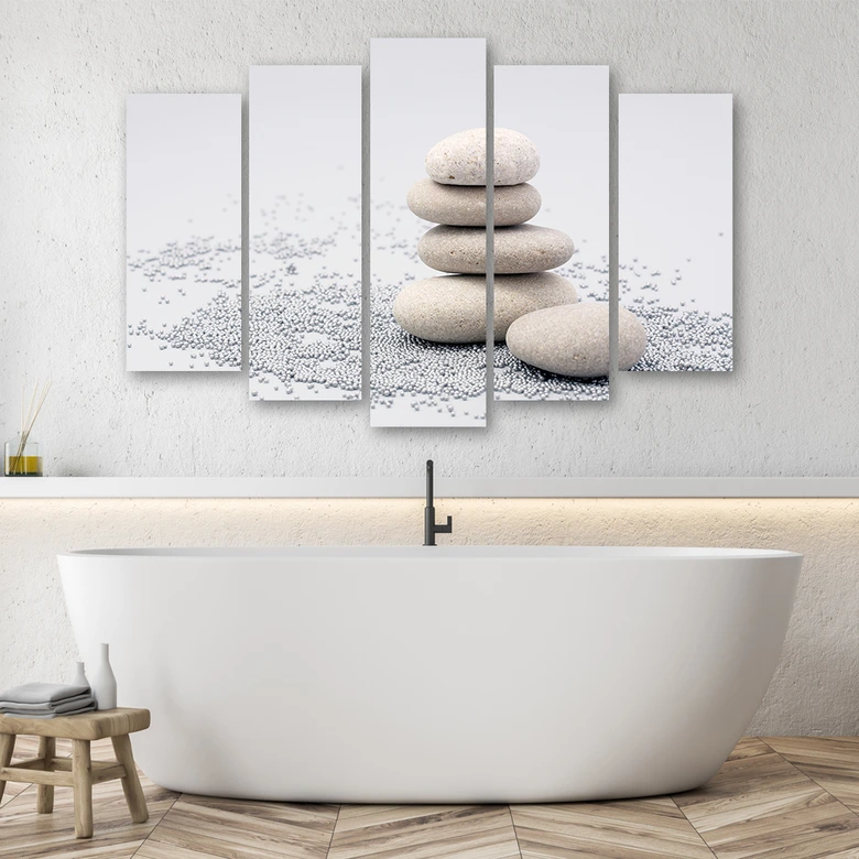 Leinwandbild 5 teilig, Beige Zen-Steine 