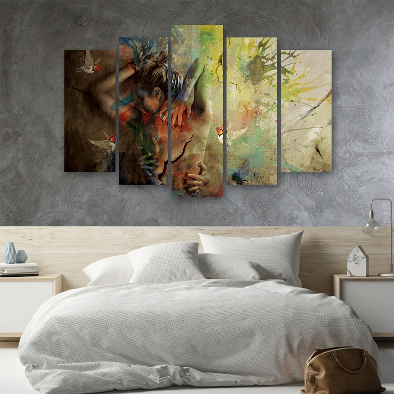 Leinwandbild 5 teilig, Weibliche Malerei 
