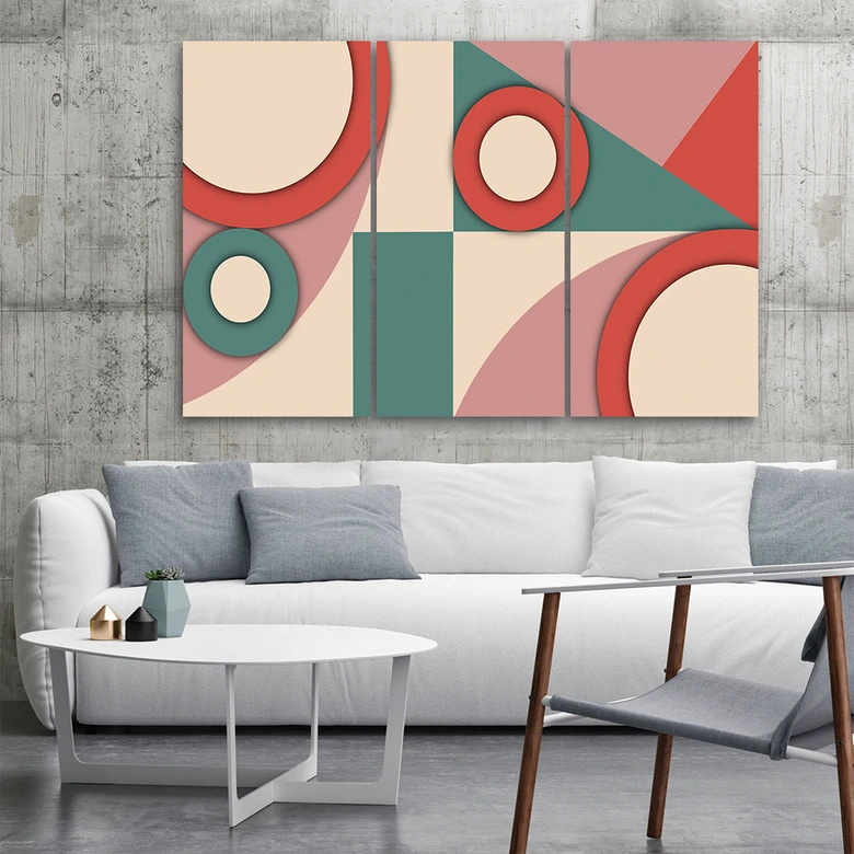 Leinwandbild 3 teilig, Geometrische Abstraktionsformen 