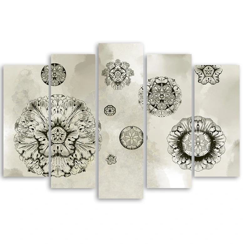 Leinwandbild 5 teilig, Florale geometrische Formen 