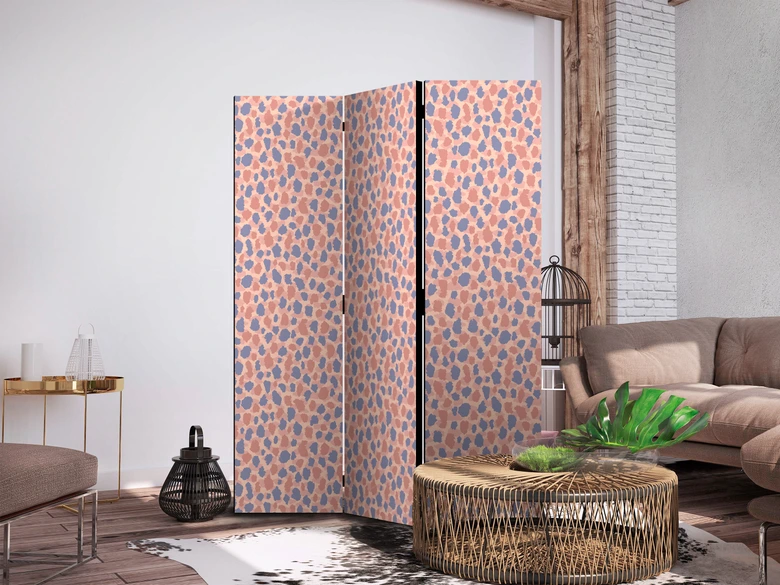 Paravent, Raumteiler freistehend, Trennwand - Giraffe Pattern - Colorful Animal Pattern in Blue-Pink Spots 