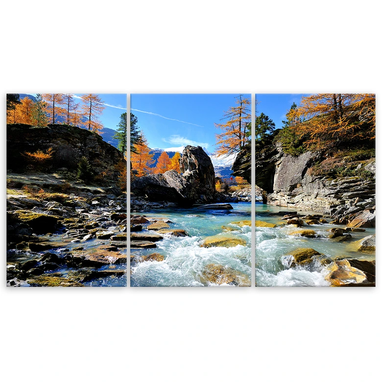 Canvas Print 3 Stuks, Bergen Waterval Rotsen 