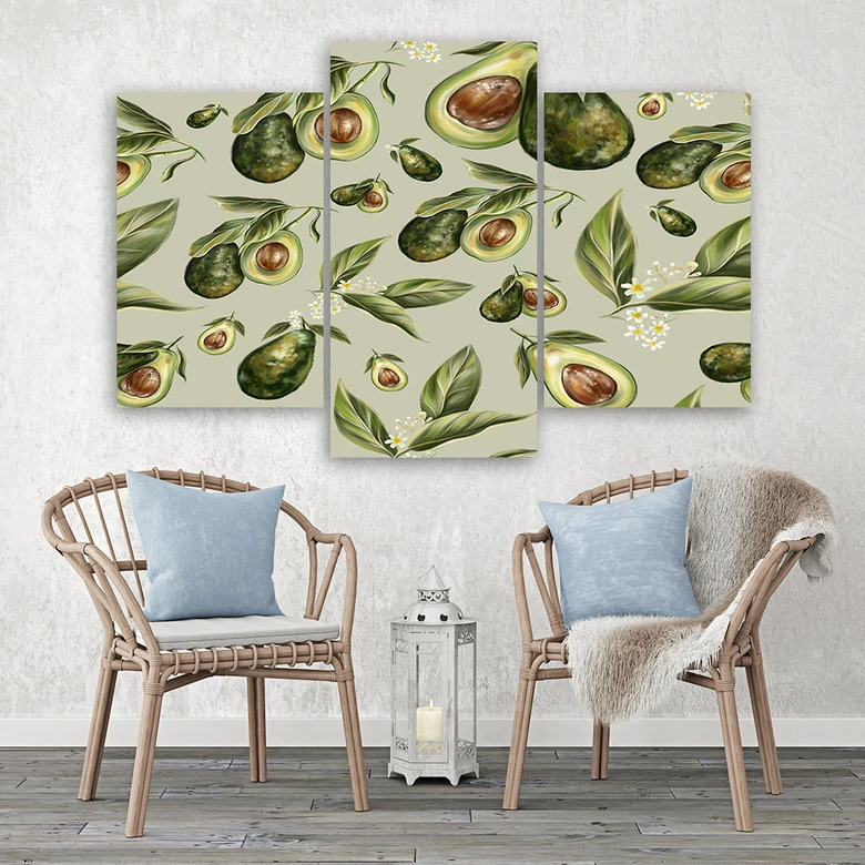 Leinwandbild 3 teilig, Avocado -Hälften 