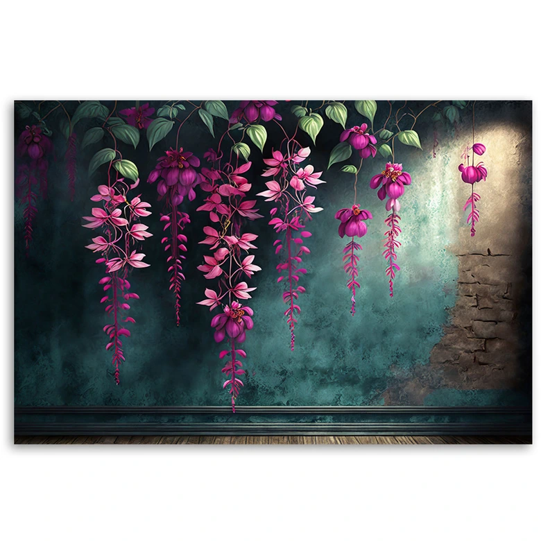 Canvasbillede, Hængende blomster på betonbaggrund 