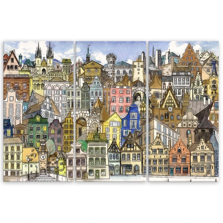 Leinwandbild 3 teilig, Fröhliche Stadt 