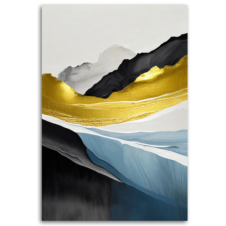 Leinwandbild, Abstrakte Berge gold 