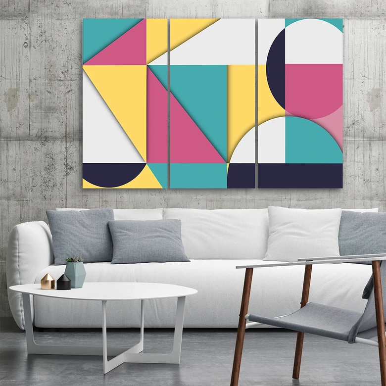 Leinwandbild 3 teilig, Geometrische Abstraktionsformen 