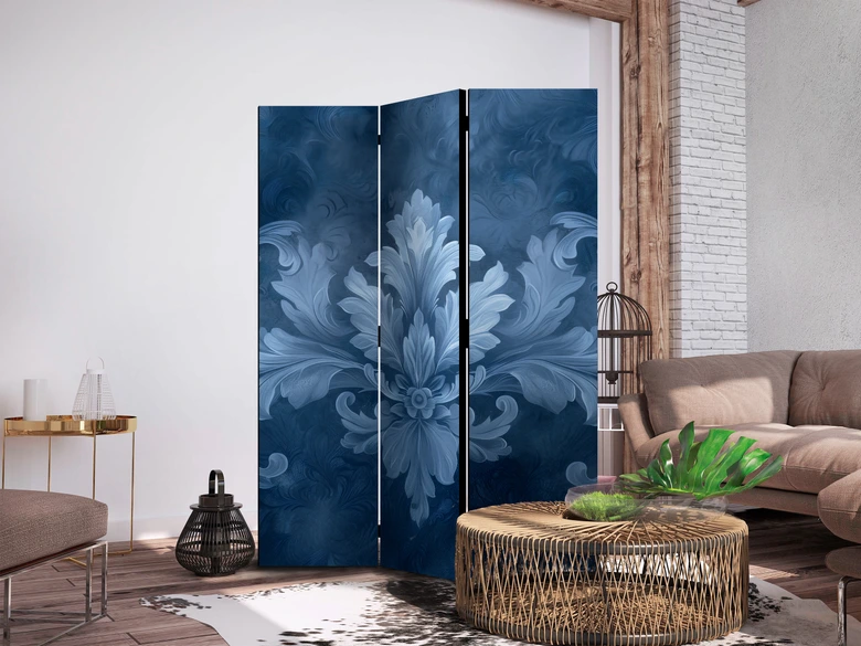 Paravent, Raumteiler freistehend, Trennwand - Ornament in Blue and Cool Colors. Dark Blue Decoration 