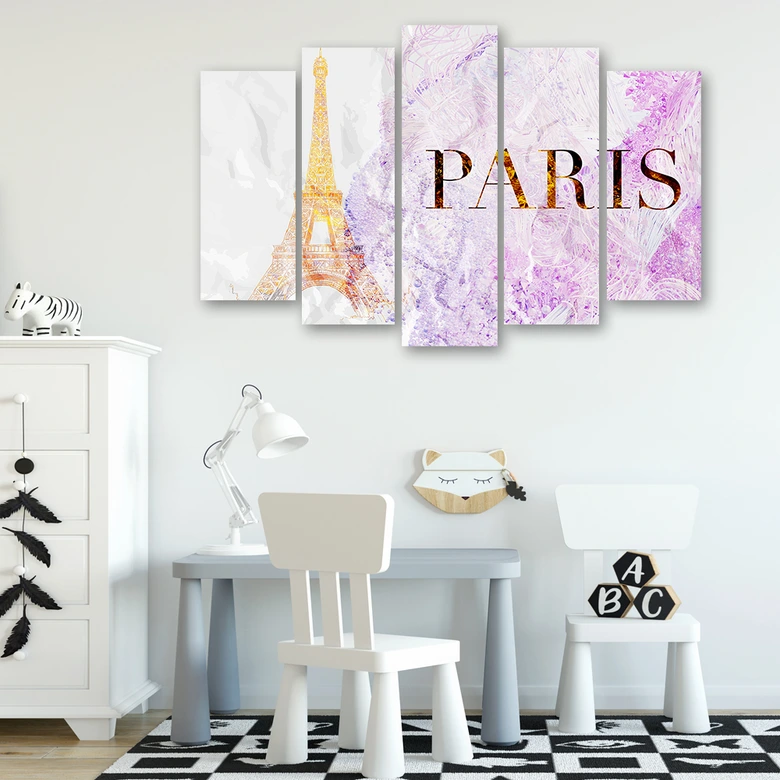 Lærred print 5 styk, Paris Eiffel Tower Glamour 