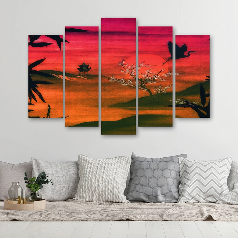 Leinwandbild 5 teilig, Japan Landschaft 