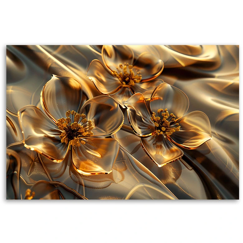 Leinwandbild, Transparente Blumen in Gold 