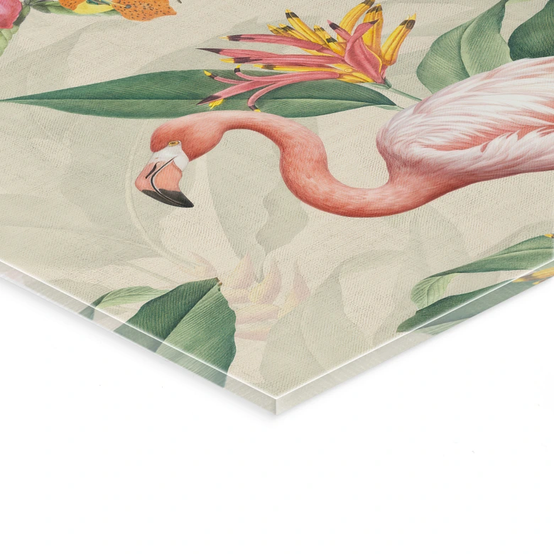 Acrylglasbild Flamingo und tropische Blätter - Bloomery Decor 