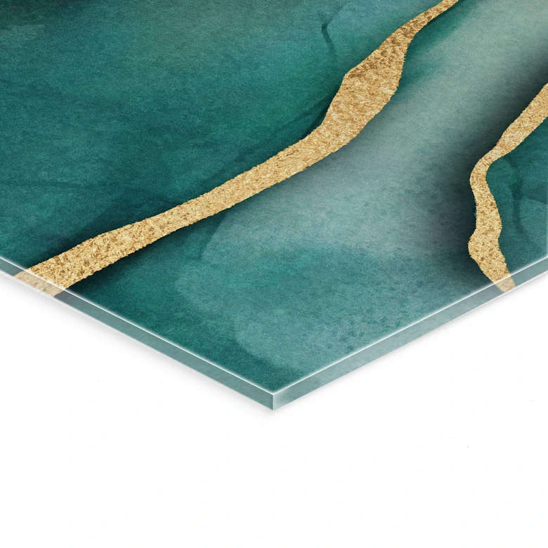 Tableau sur verre acrylique Marbre en or-vert - Haase 