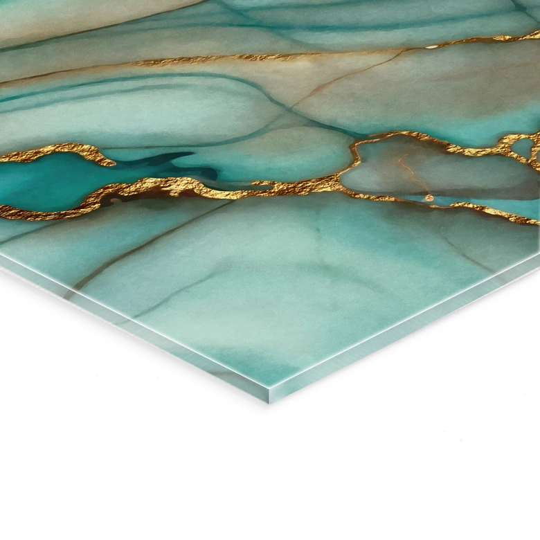 Tableau en verre acrylique Vague marbrée turquoise et or - Haase 