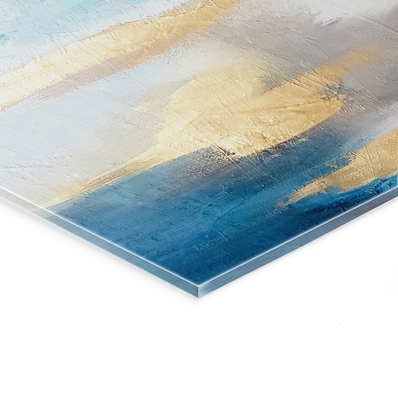 Acrylglasbild Pinselstriche Blau und Gold - Haniff 