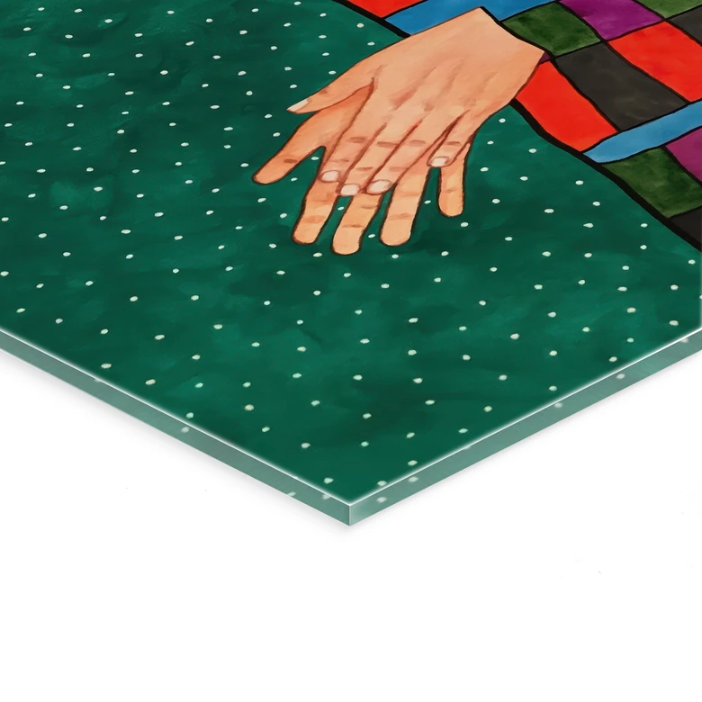 Acrylglasbild Frau im Streifenkleid mit orangen Blüten - Hülya 