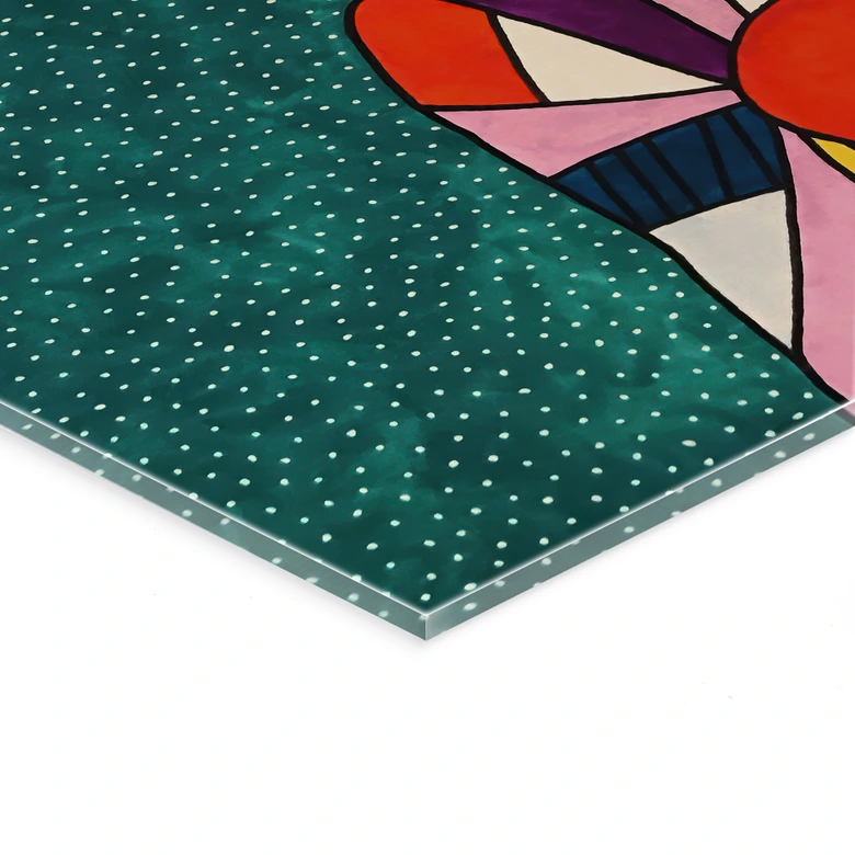 Acrylglasbild Frau mit roten Blüten und Musterkleid - Hülya 
