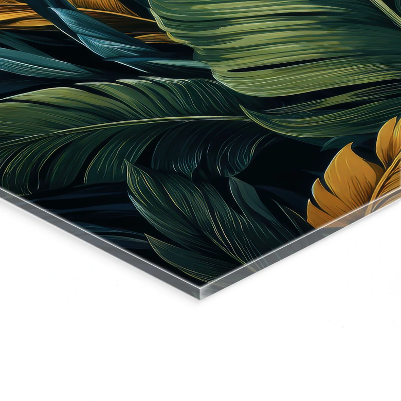 Tableau sur verre acrylique Feuilles de palmier colorées - Jaszke 