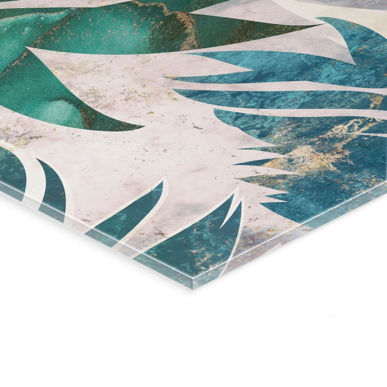 Acrylglasbild Dschungel - Exotische Palmenblätter in Gold-grün - Manovski 