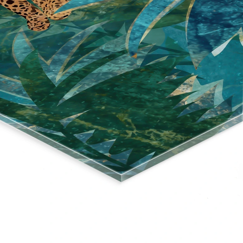 Tableau en verre acrylique Léopard dans la jungle émeraude - Manovski 