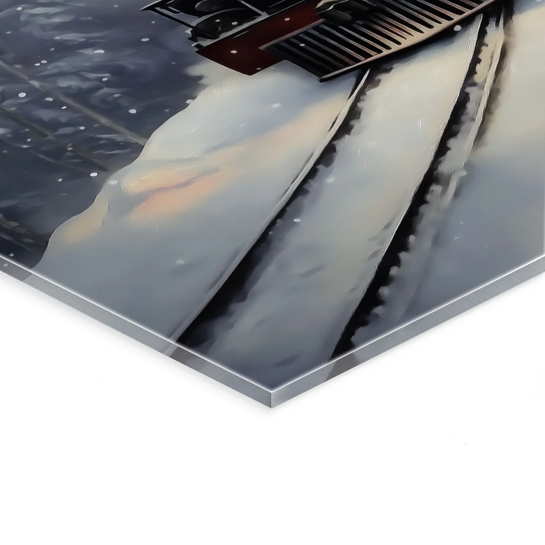 Acrylglasbild Dampflok im verschneiten Wald - Melloi Art Prints 