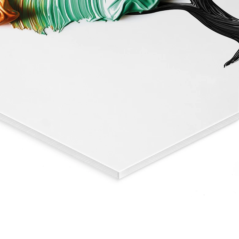 Tableau en verre acrylique Arbre avec couronne 3D orange et verte - Mielu 