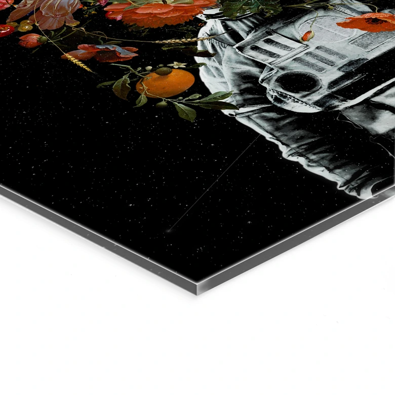Acrylglasbild Astronaut mit Blumen-Arrangement - Nicebleed 