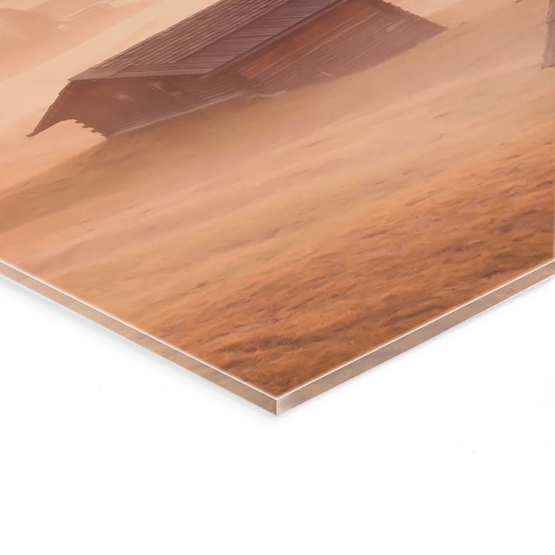 Tableau en verre acrylique brouillard d'automne dans les Alpes - Selagea 