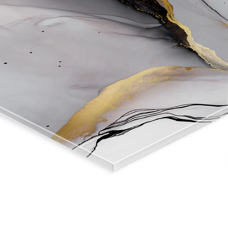Acrylglasbild Abstrakte Komposition in Gold und Grau - Shelest 