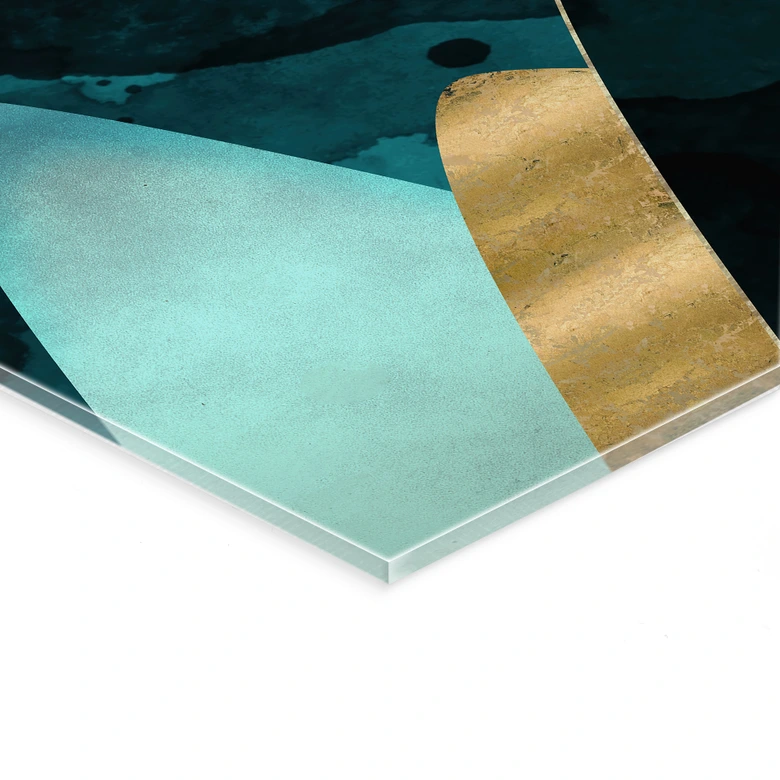 Acrylglasbild Abstrakte Berge in Gold und Blau - SpaceFrog Designs 