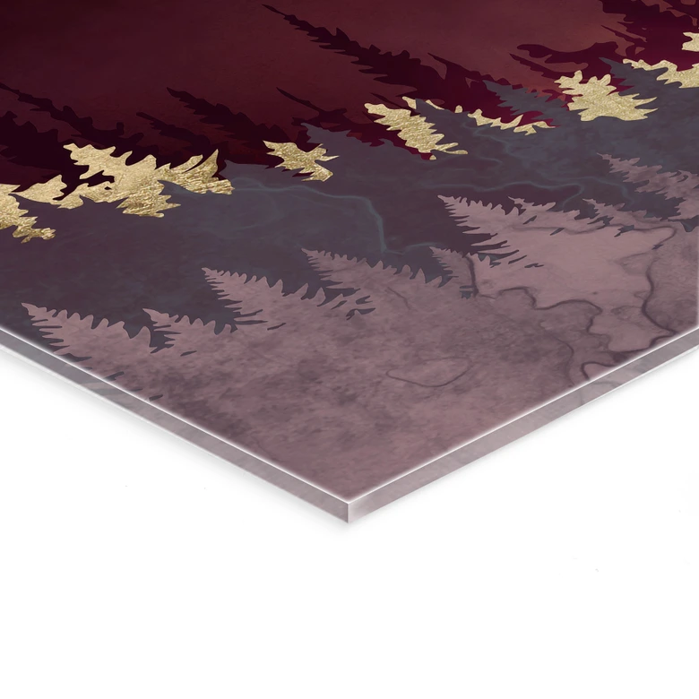 Acrylglasbild Rosa Sonnenuntergang über dem Wald - SpaceFrog Designs 