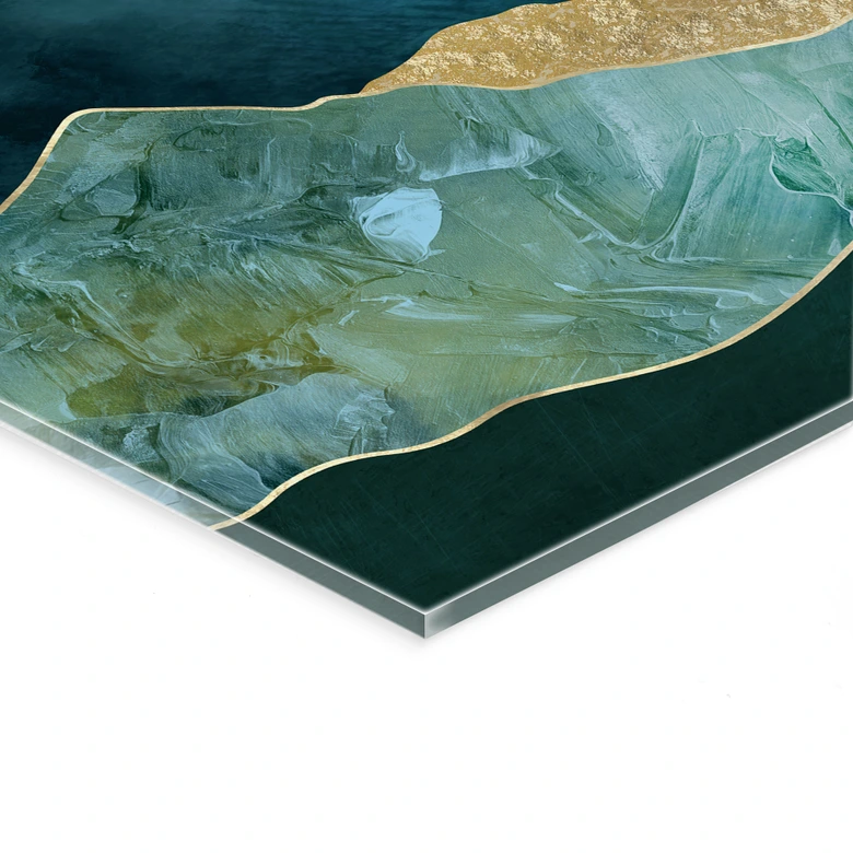 Tableau sur verre acrylique Paysage ensoleillé en bleu et or - SpaceFrog Designs 
