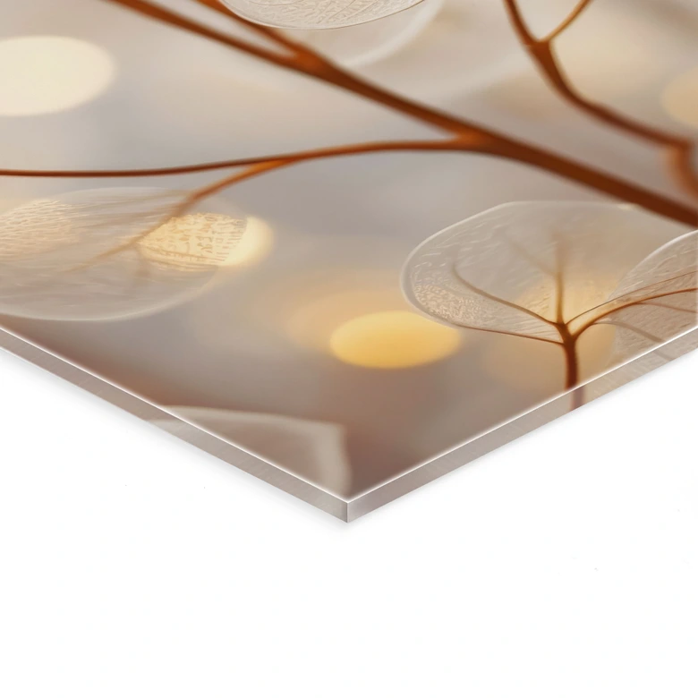 Tableau en verre acrylique Filigrane Feuilles Beige - Treechild 