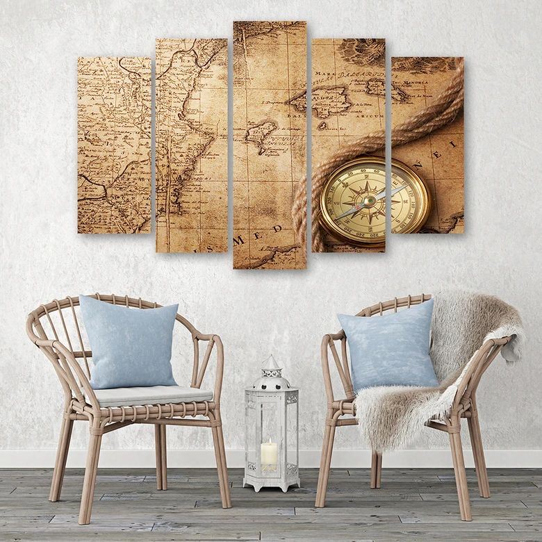 Leinwandbild 5 teilig, Weltkarte Retro Vintage 