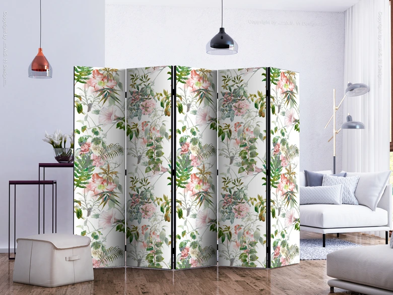 Paravent, Raumteiler freistehend, Trennwand - Beautiful Garden II, 5-teilig - einseitig bedruckt - 225x172 cm 