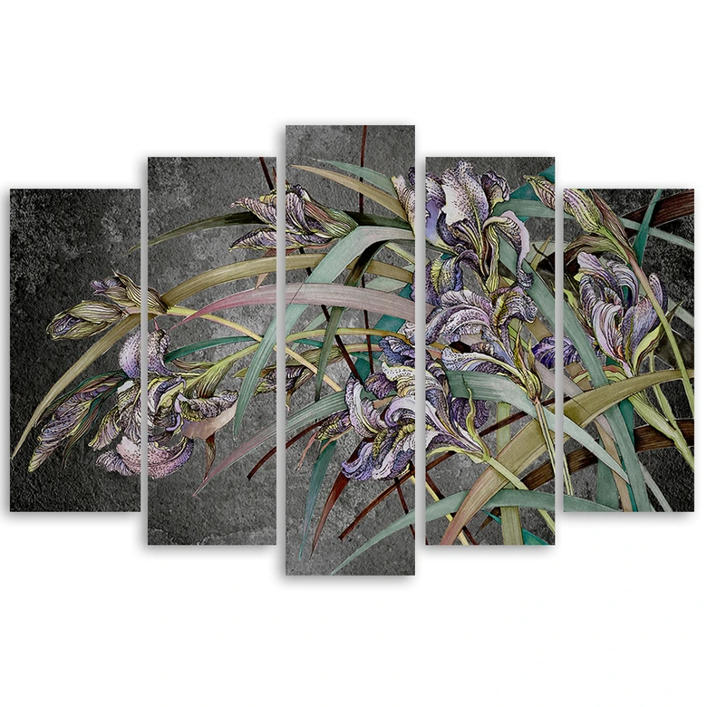 5-delige canvas print, Iris bloemen in de wind 