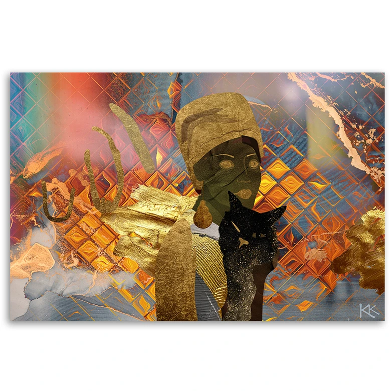 Leinwandbild, Afrikanerin und Katze 
