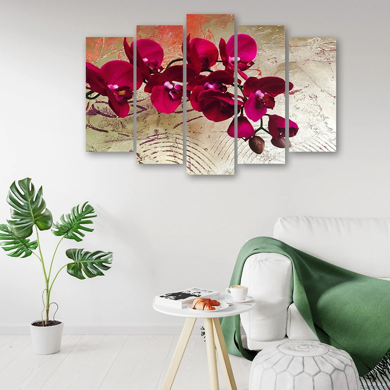Leinwandbild 5 teilig, Orchidee Blumen Rosa 