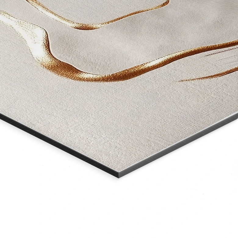 Wandbild Abstrakte Line Art in Gold und Beige - Alu-Dibond - Alma 