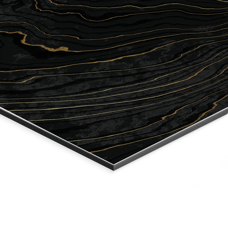 Wandbild Abstrakte Linien Schwarz-gold - Amini - Alu-Dibond 