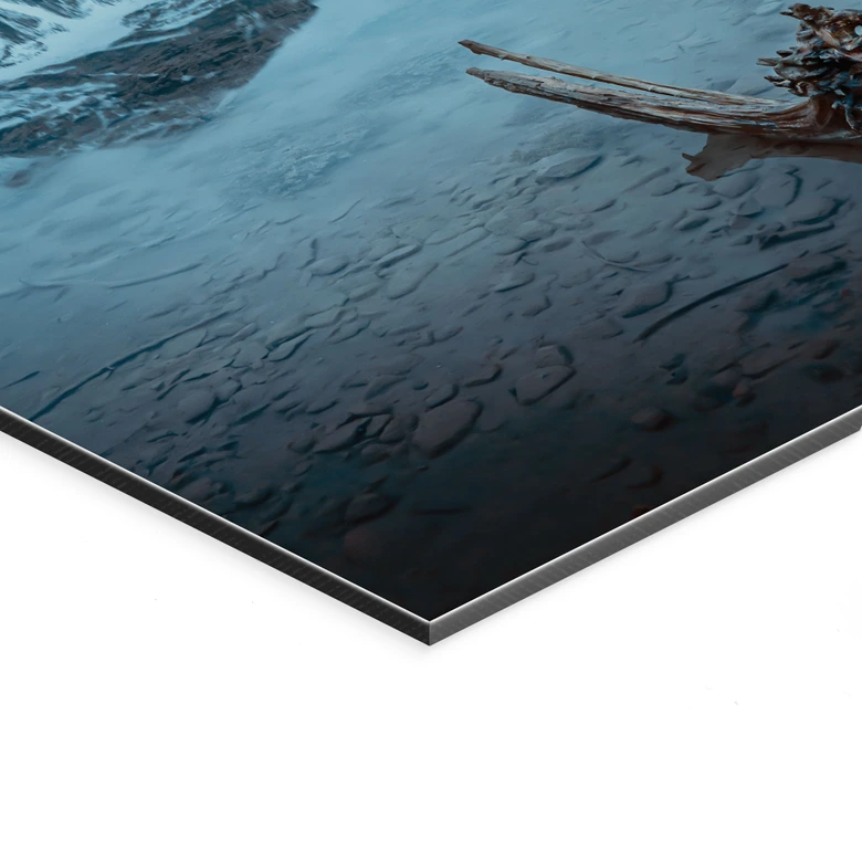 Wandbild Bergidylle am abendlichen See - Bing Li - Alu-Dibond 