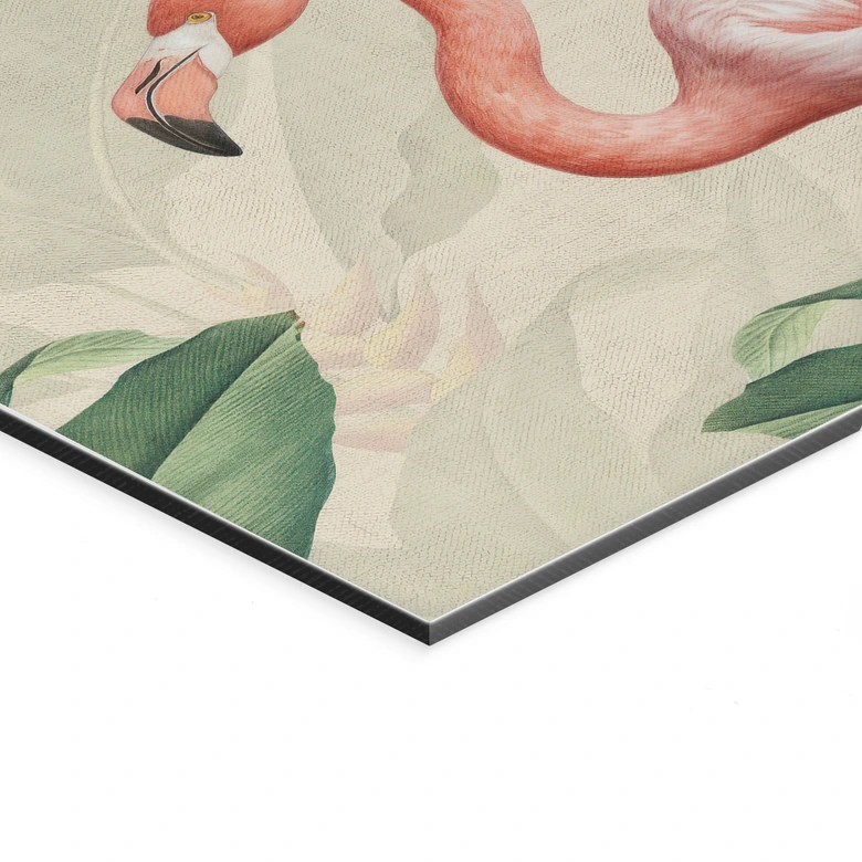 Wandbild Flamingo und tropische Blätter - Bloomery Decor - Alu-Dibond 