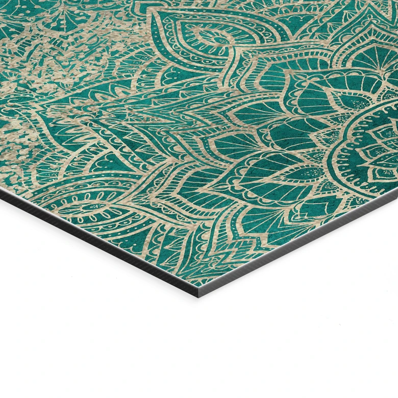 Wanddecoratie Mandala Boho goudgroen - Bloomery Decor - aluminium dibond 