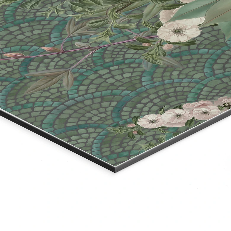 Wandbild Pfau im Tropengarten auf Mosaik - Bloomery Decor - Alu-Dibond 