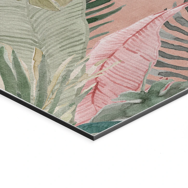 Wanddecoratie tropische bladeren in de jungle roze - Bloomery Decor - Aluminium dibond 