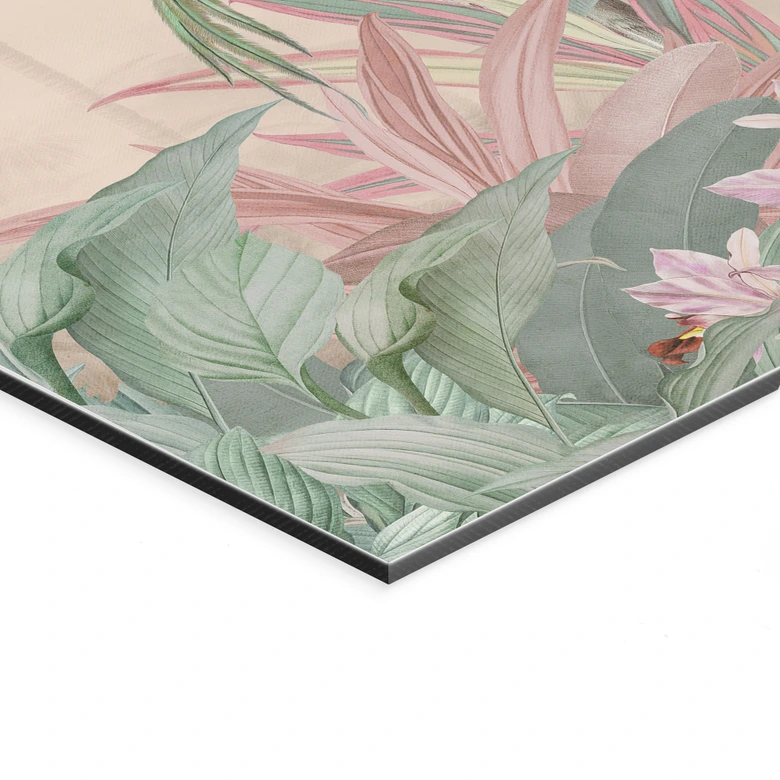 Wandbild Tropische Idylle mit Kolibri Apricot - Bloomery Decor - Alu-Dibond 