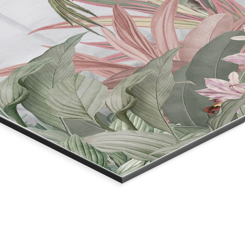 Wandbild Tropische Idylle mit Kolibri Blau - Bloomery Decor - Alu-Dibond 