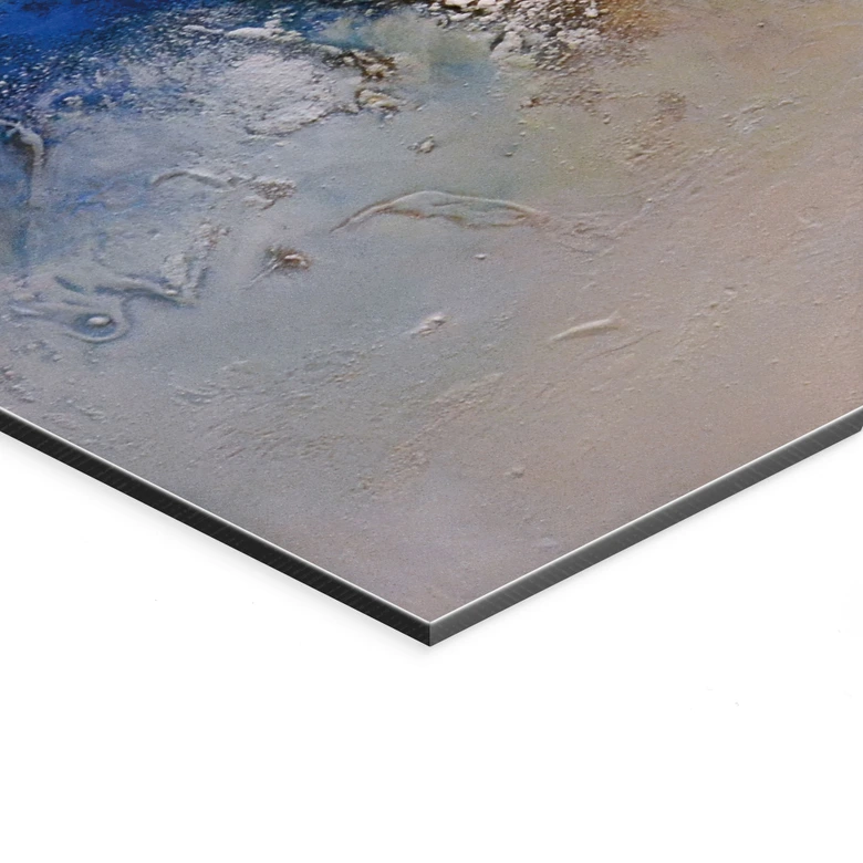Wandbild Blau-goldene Interaktion - Fedrau - Alu-Dibond 